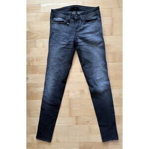 R13 Mid Rise Skinny Jeans Dark Wash Repeat #31 Cool Repair 25 X 30